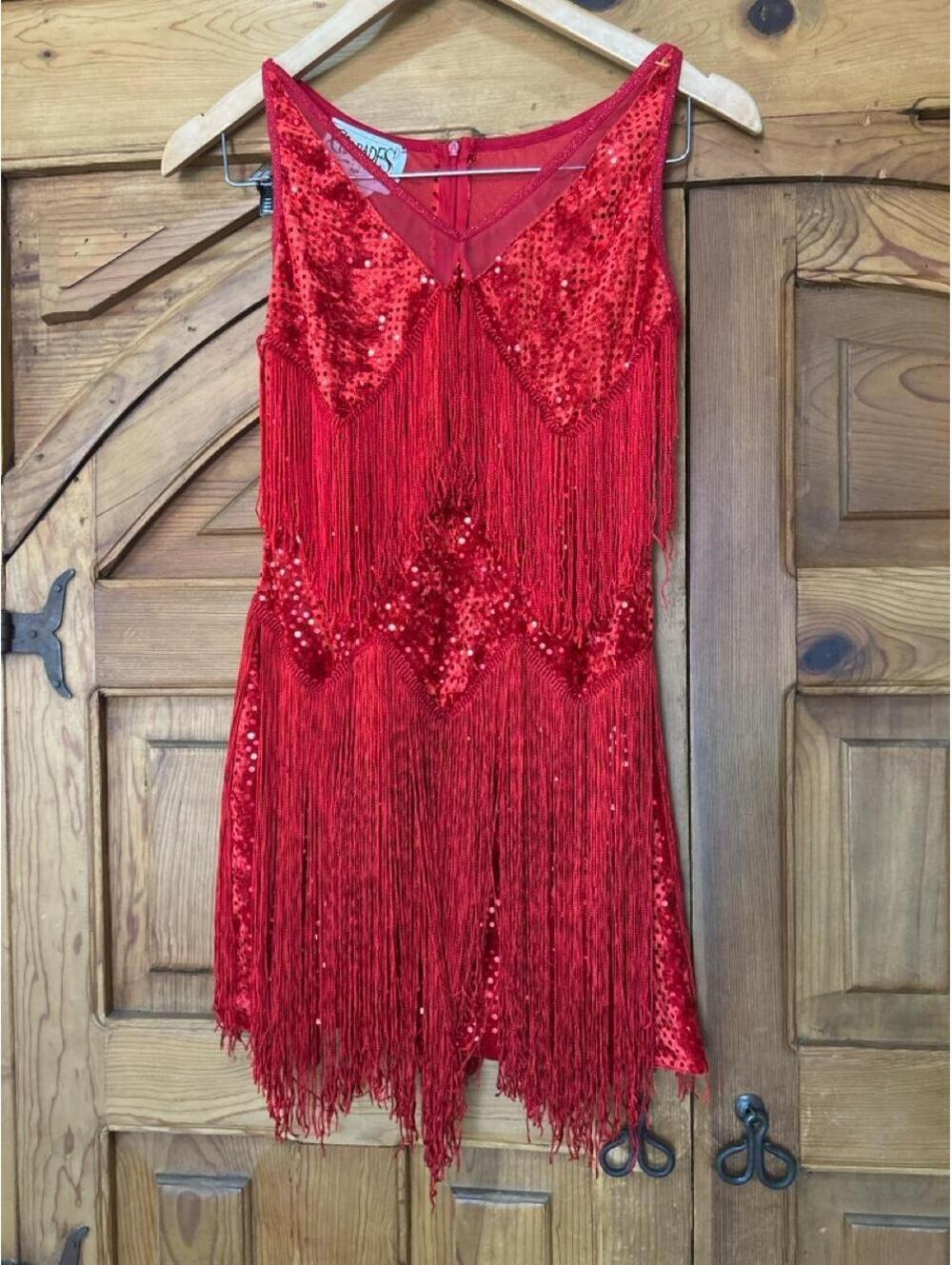 Vintage Charades Red Chicago Flapper Adult Small Dress with Fringe and Sequins